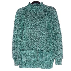 VINTAGE REFERENCE POINT by Dray Teal Black Marled Print Knit Sweater Top Small